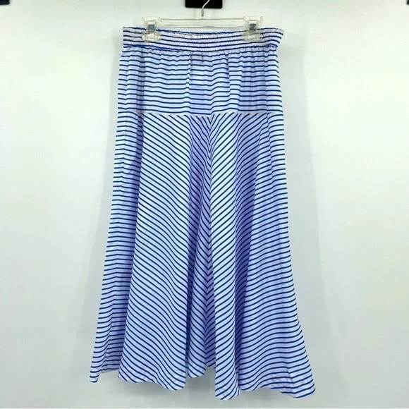 Jessicas ltd Vintage Skirt Circle 100% Silk Stripes White Blue sz 8 - Picture 2 of 5